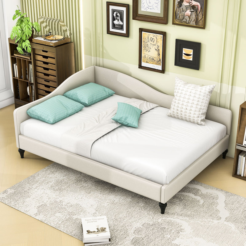 Lit de jour rembourré en L avec repose-pieds Modern, Beige, Complet/Double
