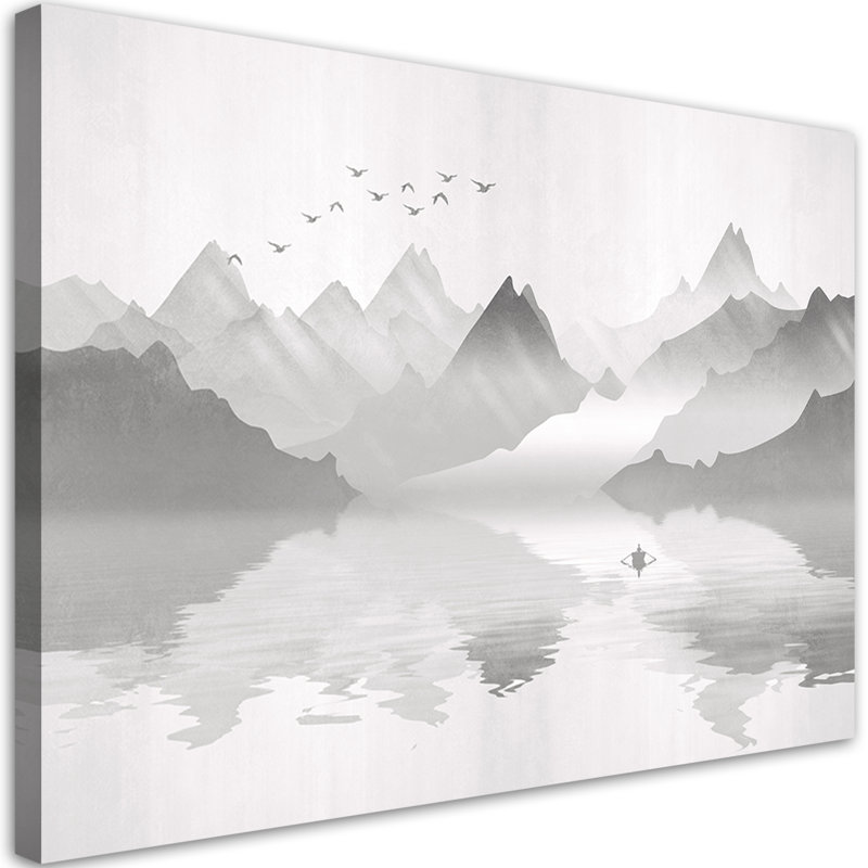 Mountains On Lake Abstraction - No Frame Print on Canvas
