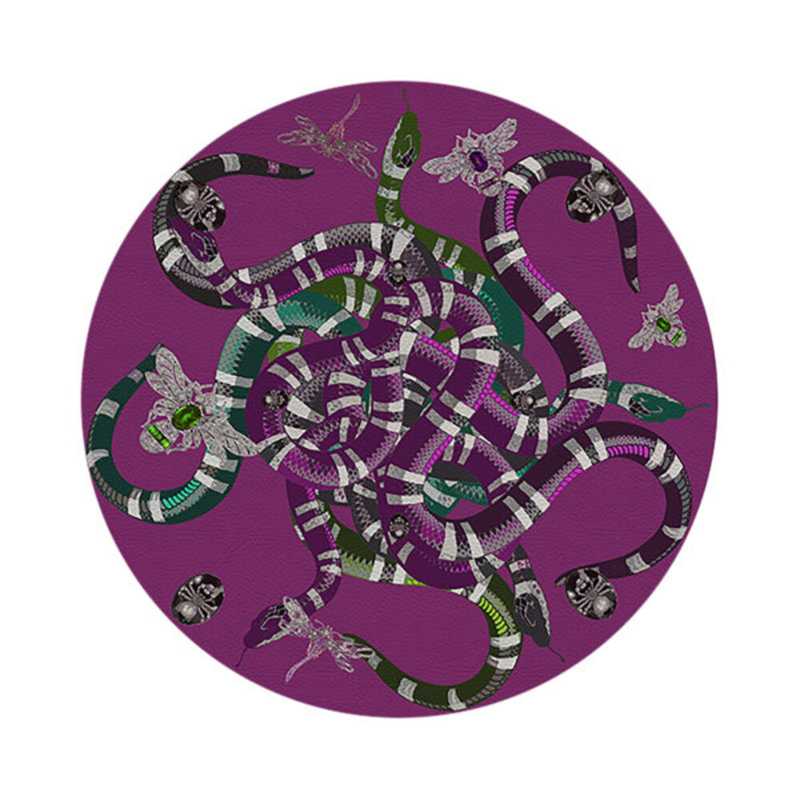 Ouroboros Vegan Leather Round Beaded Placemat, Purple
