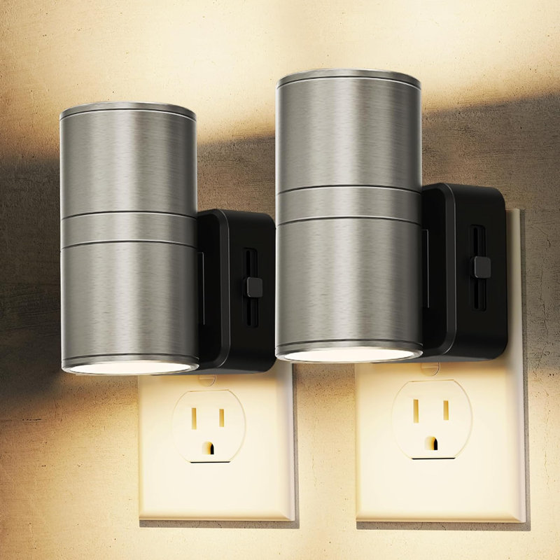 Night Light 2 Pack Plug In Wall Lights Metal-Shade Night Lights For Adults Dimmable Light Sensor Soft White 3000K For Hallway Bedroom Stairway