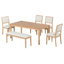 Ensemble de table de salle à manger extensible 6 pièces Edison avec finition patinée et sièges rembourrés-121362339-121362337