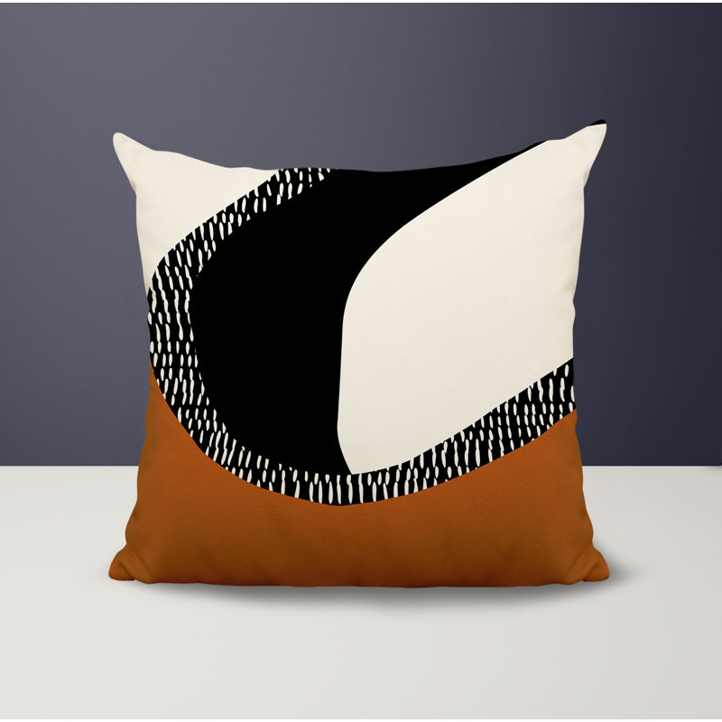 Coussin carré intérieur / extérieur pia, H 15 po x l 15 po, Orange brûlé / noir / blanc cassé