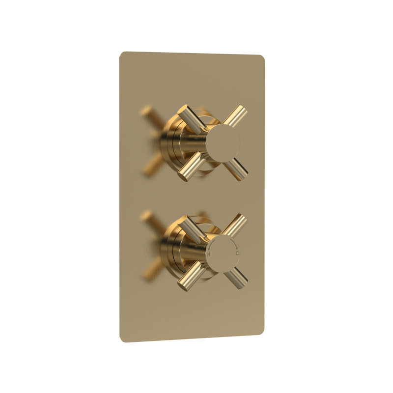 Tec Crosshead Double Concealed Thermostatic Shower Valve, Brushed Brass