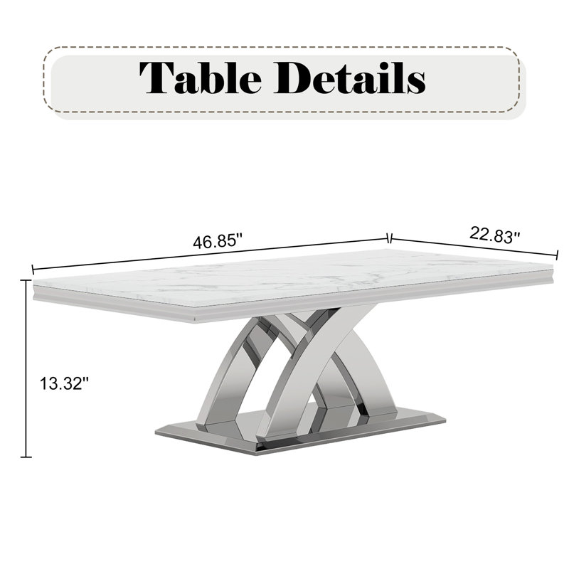 Rectangle Coffee Table With Luxury Mirrored Double X-Base, Silver