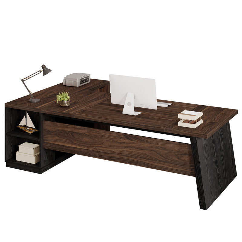 77.9 Inch L-Shaped Executive Office Desk With File Drawers And Cabinet For Home Office, Brown