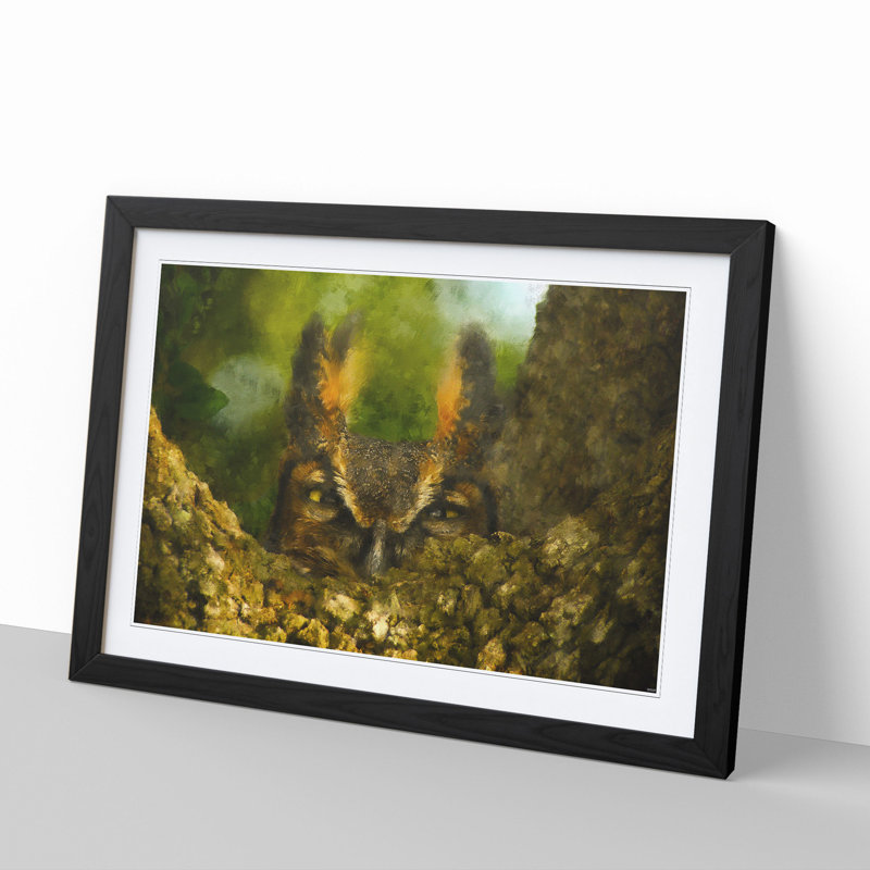 Great Horned Owl Vol.3 - Picture Frame Graphic Art, Black Framed, 48cm H x 65cm W x 2cm D