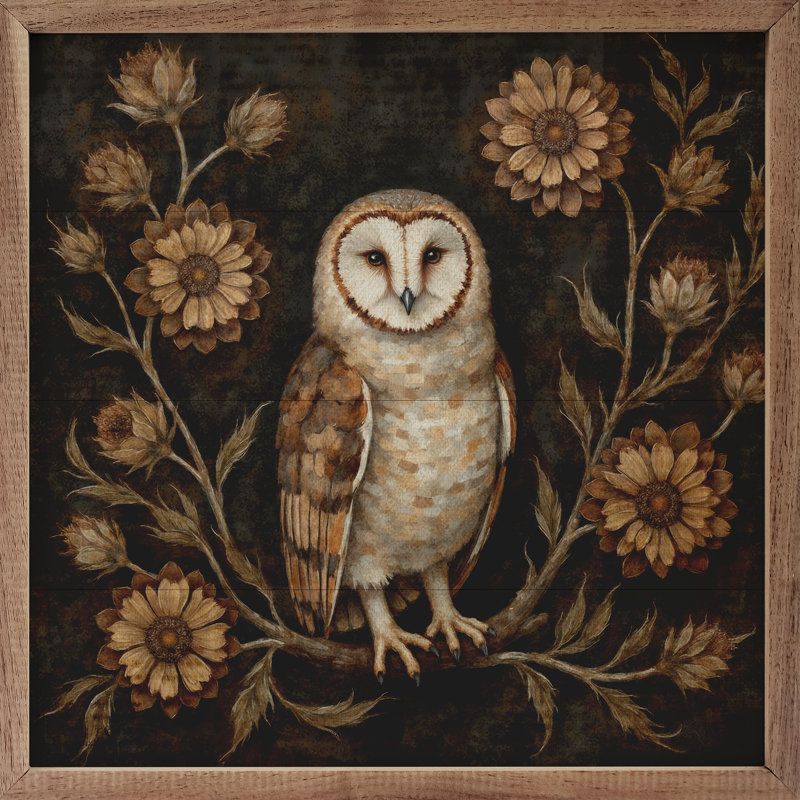 Hibou floral d'automne, H 24 po x l 24 po