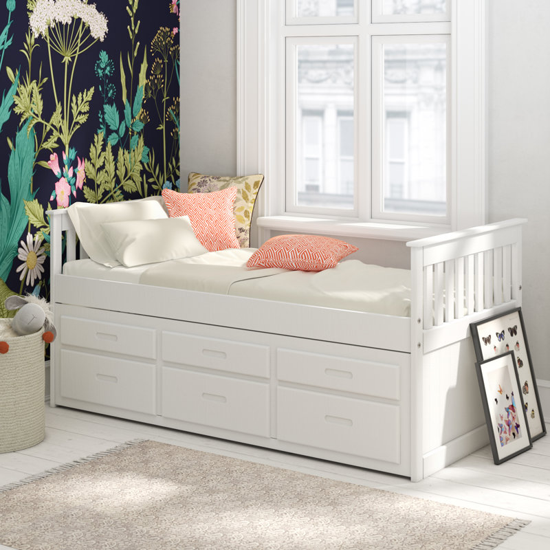 Single (3') Cabin Bed with Storage Included with Trundle Included, White