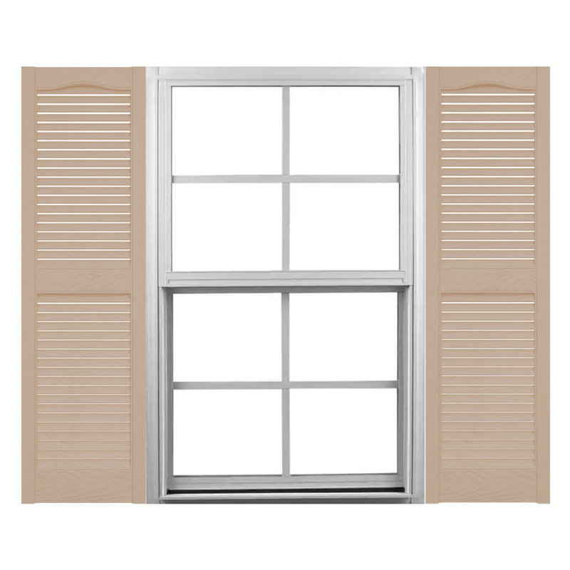 55" Beige Vinyl Louvered Decorative Shutters Pair