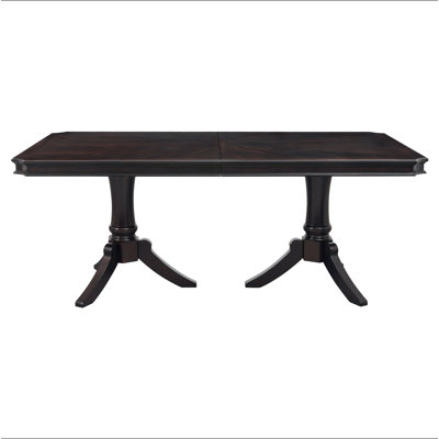 Double Pedestal Base Dark Cherry Finish 1pc Dining Table with Extension Leaf Wooden Furniture 96-inch Table