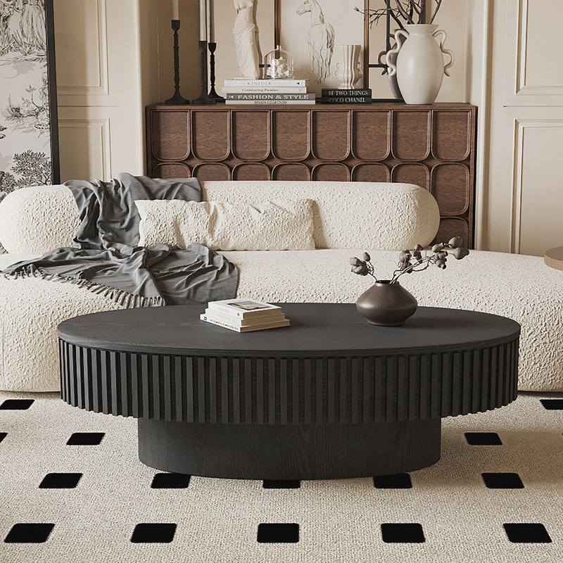 Oval Coffee Table With Storage, Black