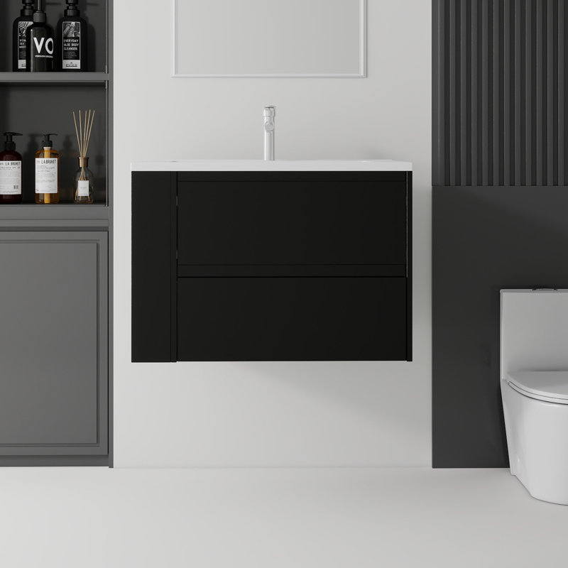 Meuble-lavabo flottant 30 po avec lavabo et tiroir à fermeture en douceur pour petites salles de bain, Oak, 30"