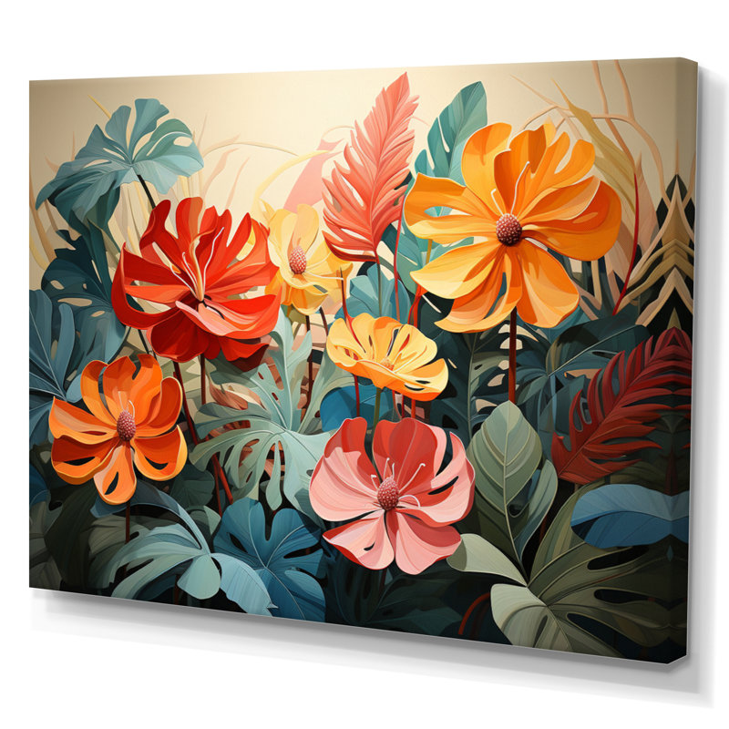 Orange, vert, plantes tropicales V, H 12 po x l 20 po x P 1 po, Toile tendue