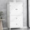 Armoire de rangement pour salle de bain, armoire avec deux portes et tiroirs, tablette réglable, panneau de fibres à densité moyenne, blanc