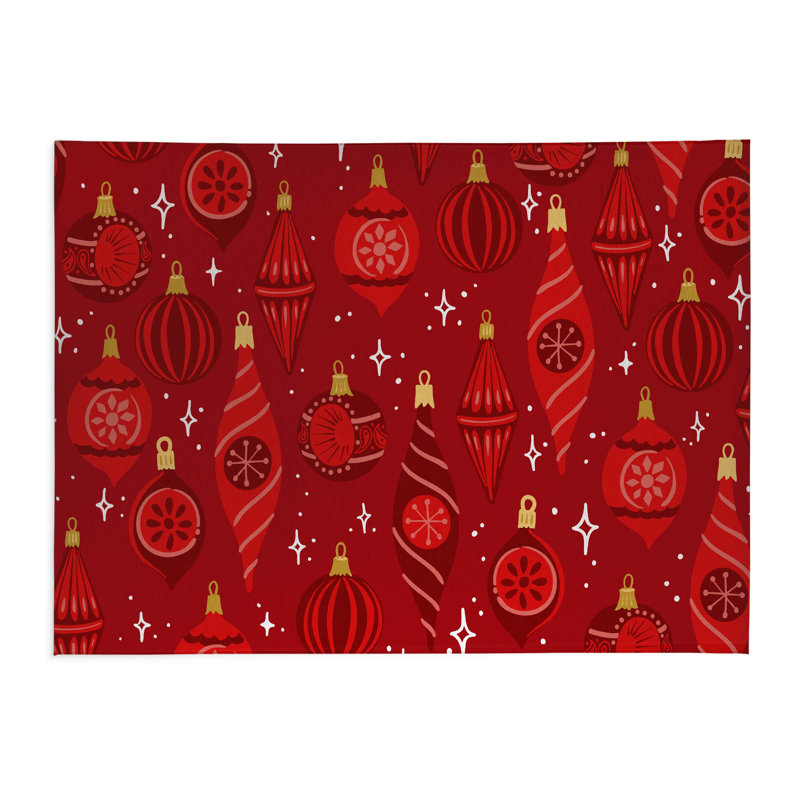 Tapis de cuisine à profil bas Ornaments, Rectangulaire 3 pi x 5 pi, Rouge