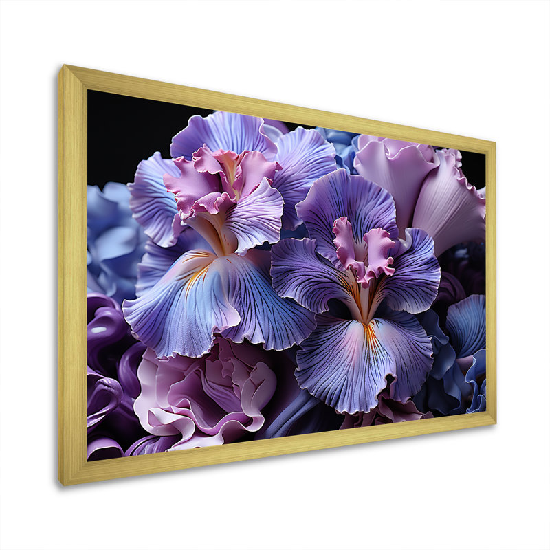 «Midnight Purple Irises Serenity Unveilé I», reproduction sur toile, H 16 po x l 32 po x P 1 po, Cadre doré simple