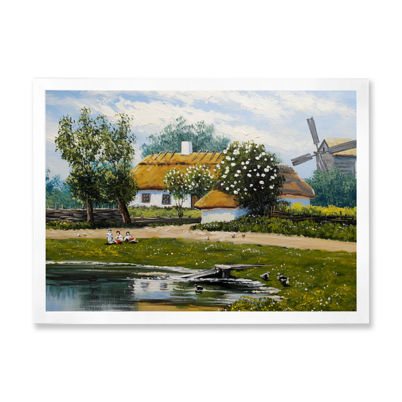 «Old Rustic Village Lanscape VI», reproduction d'art sur toile, Cadre photo blanc, H 30 po x l 40 po x P 1,5 po
