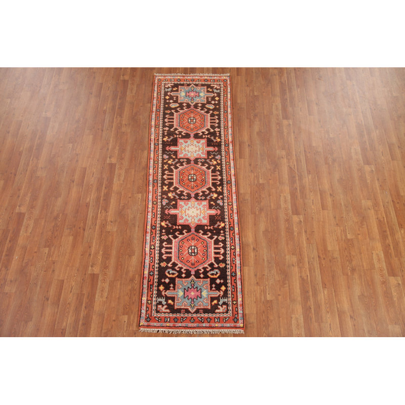 Tapis de couloir brun en laine 3x8