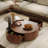2-Piece Modern Round Nesting Coffee Table Set with 8mm Tempered Glass Top & Dual Storage Drawers - Space-Saving Walnut Wood Accent Tables for Living Room, Home Office