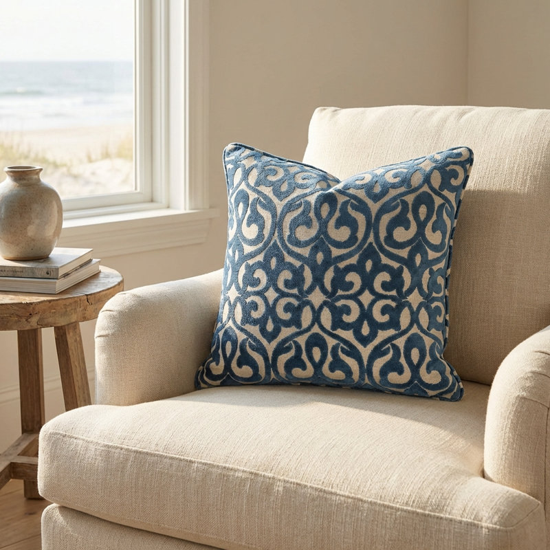 Velvety French Medallion Indoor/Outdoor Pillow Cover & Insert, 26" x 26", Square