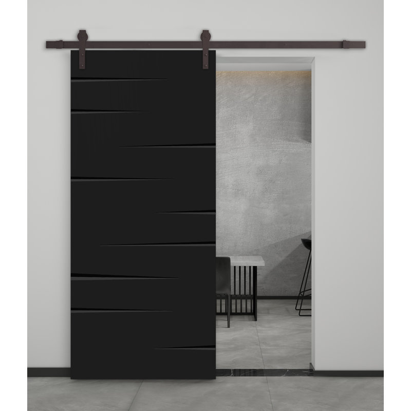 Porte de grange lambrissée en bois manufacturé et en métal peint avec trousse de quincaillerie d'installation, 30 po x 84 po
