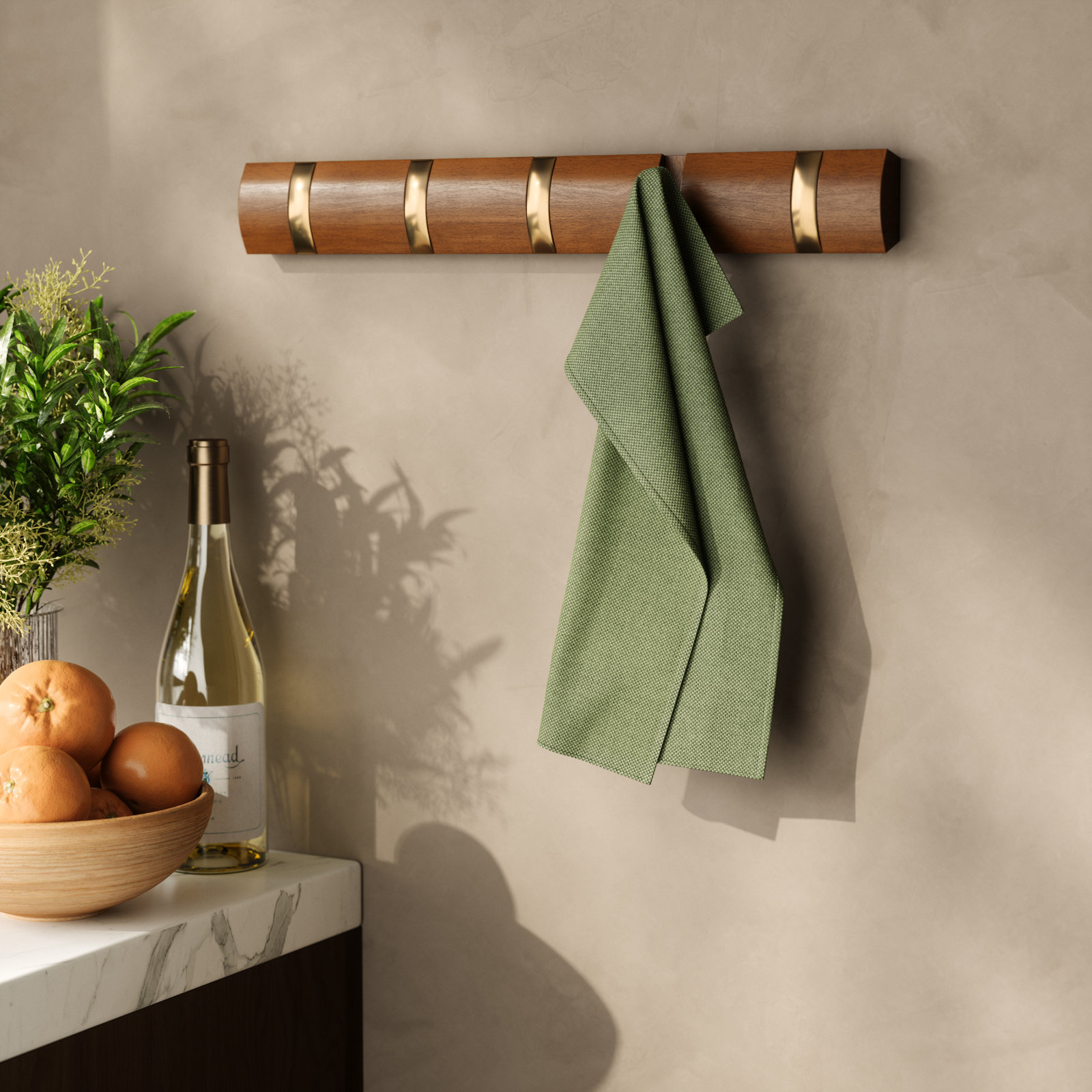 Ainikki 5 - Hook Coat Rack, Light Walnut/Warm Gold