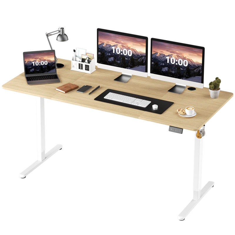 Bureau debout réglable électrique Oishee, 46,5 po H x 70,9 po L x 31,5 po po, Jaune / Blanc