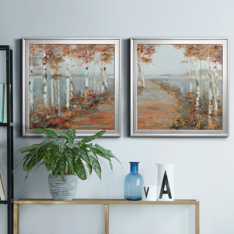 Birch Walk I - ensemble de 2 reproductions d'art sur toile, Argent, H 26,5 po x l 53 po x P 1,5 po