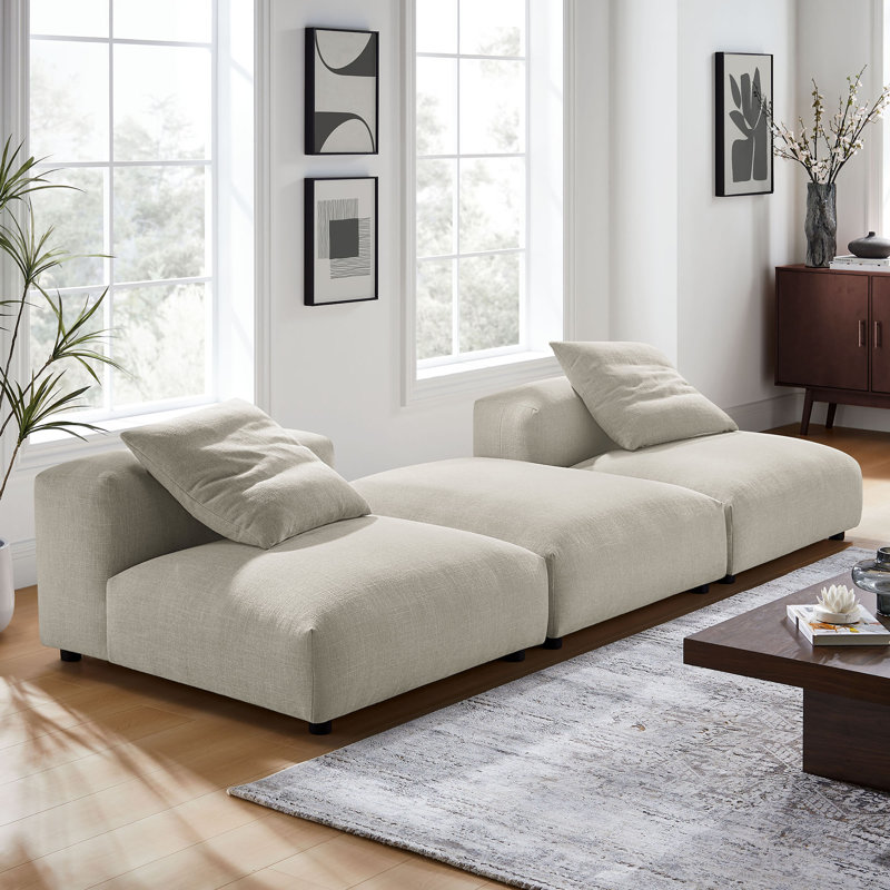 Canapé modulaire rembourré en tissu 3 pièces Solace, Tissu beige