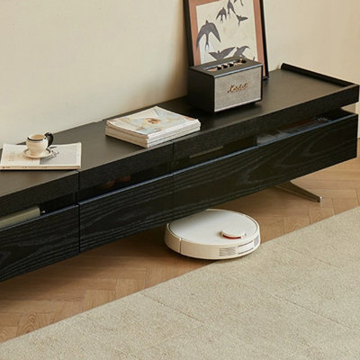 Meuble télé noir avec meuble de rangement en bois massif