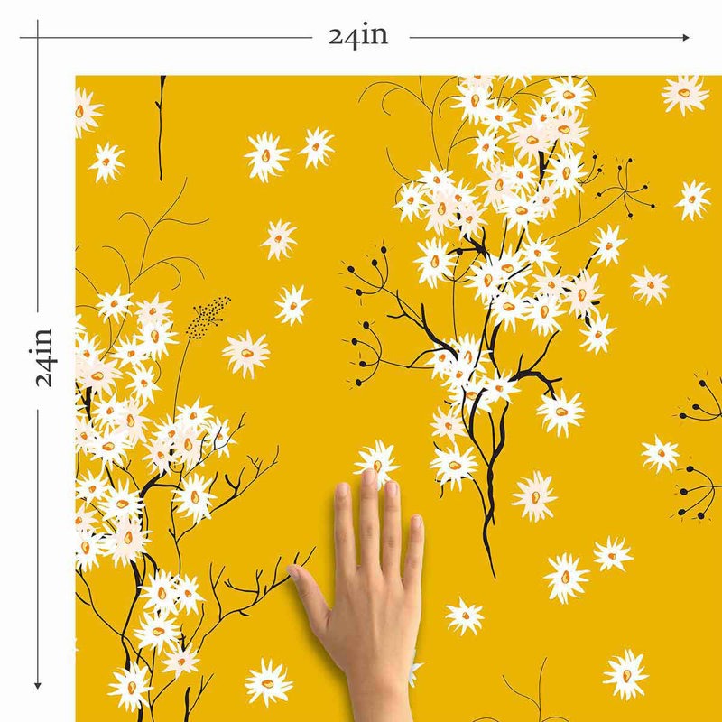 Panneau de papier peint amovible Yellow Flower, L 126 po x l 24 po