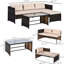 Sofa d'extérieur 3 pièces - Terrasse avec méridienne et coussins moelleux, table en verre facile à nettoyer, protection, beige, verre trempé confortable, usage par tous les temps.