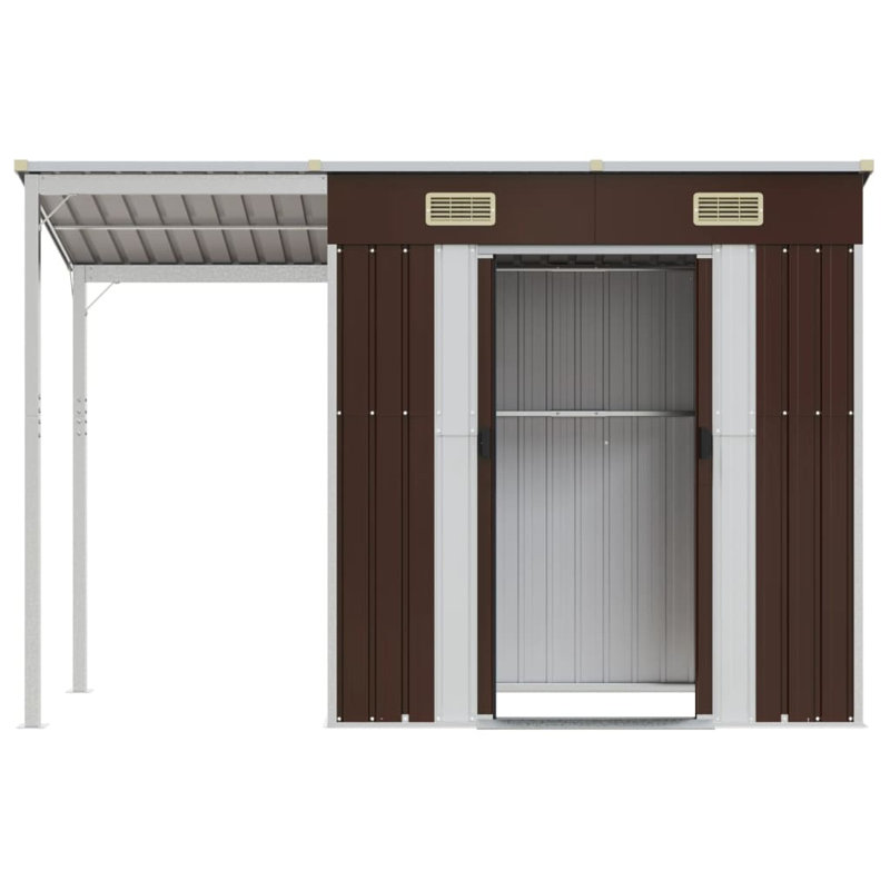 vidaXL Garden Shed with Extended Roof Outdoor Backyard Storage House Steel, Brown