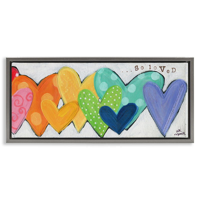 Motif de cœurs si aimés, Cadre flottant gris lustré, H 11 po x l 25 po