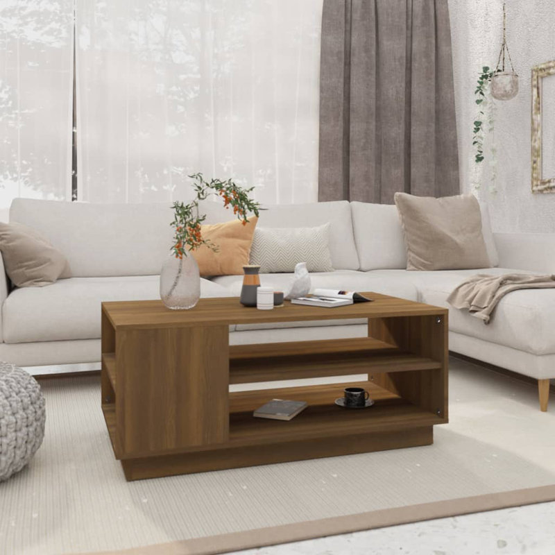 Manufactured Wood Frame Single Coffee Table with Storage, Brown Oak