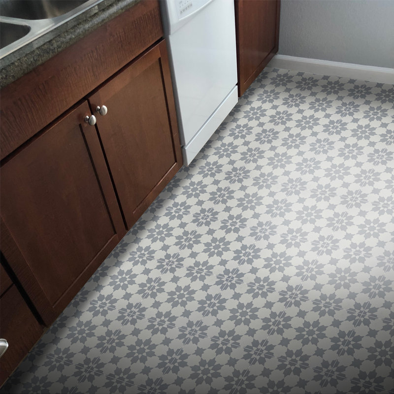 Ahfir 8" x 8" Cement Singular Wall & Floor Tile, Gray/White