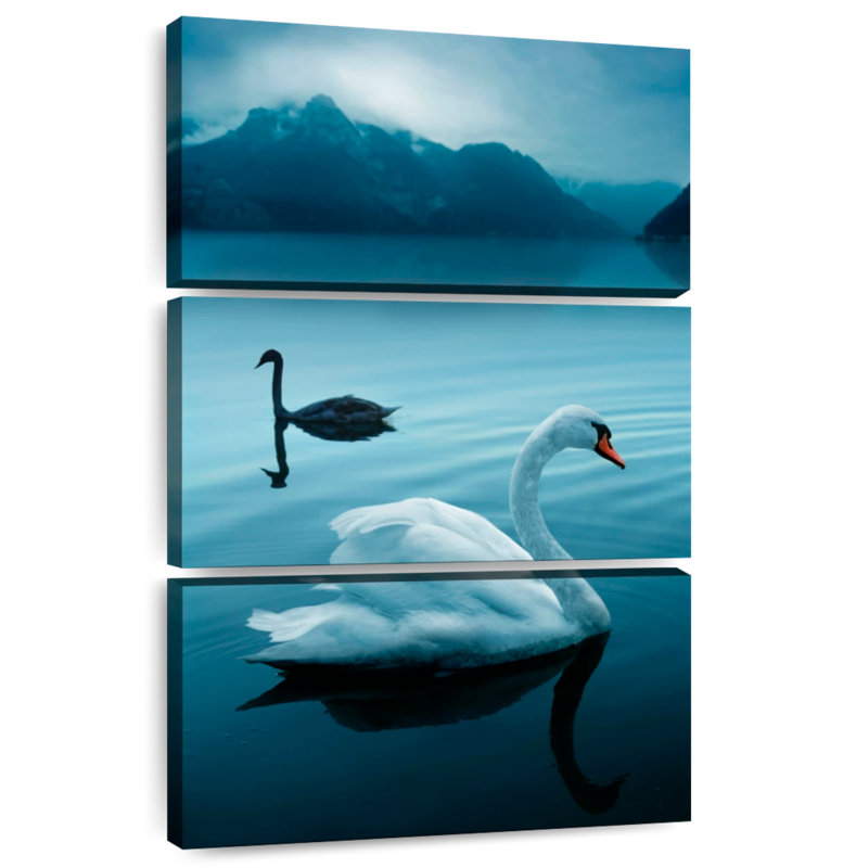 Cygnes dans le lac foncé, H 32 po x l 20 po