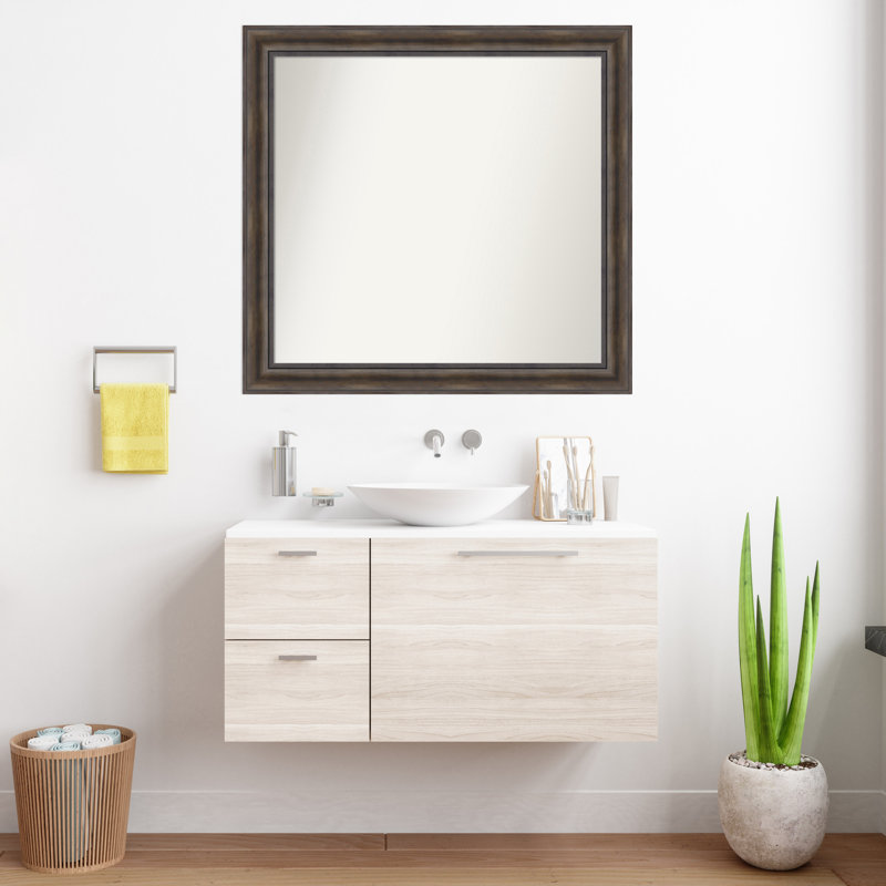 Miroir mural en bois massif Bostynn, Rectangle, H 35,5 po x l 37,5 po