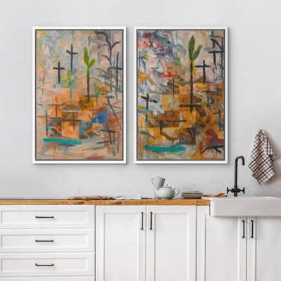 Abstract Wall Art Framed Canvas Print Set of 2 Bedroom Wall Decoration