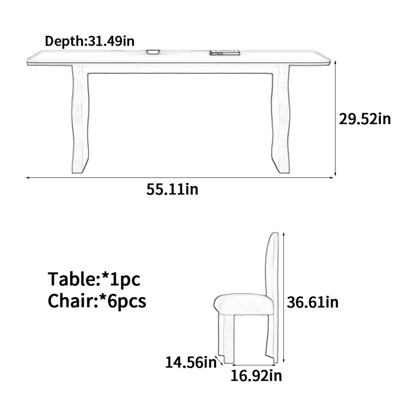 Medieval Style Rectangular Dining Table, 29.52"H x 55.11"L x 31.49"W