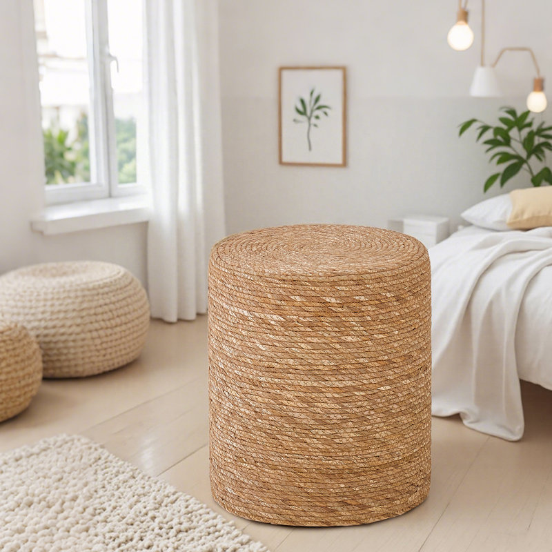 Hallissey Upholstered Pouf, Natural