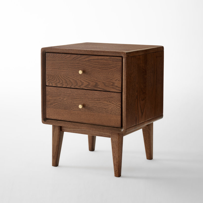 Fjord 19.7"H Low & Narrow Solid Oak Nightstand, 15.75"W, Red Oak & Brown Stain, Single