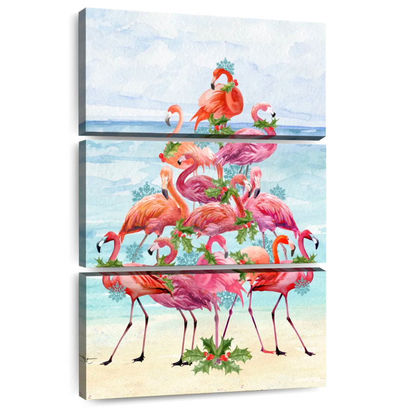 Brampt Coastal Christmas Flamingos II, 57" H x 36" W