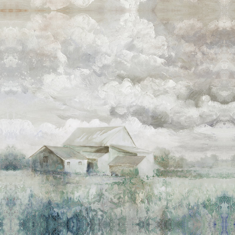 Cloudy Desat Barn - reproduction d'art, H 12 po x l 12 po, Non, Cadre flottant doré