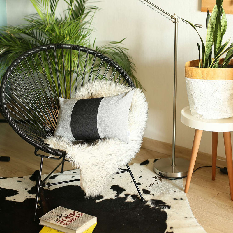 Coussin décoratif à rayures, Gris/noir, H 12 po x l 20 po, Housse de coussin seulement - sans coussin