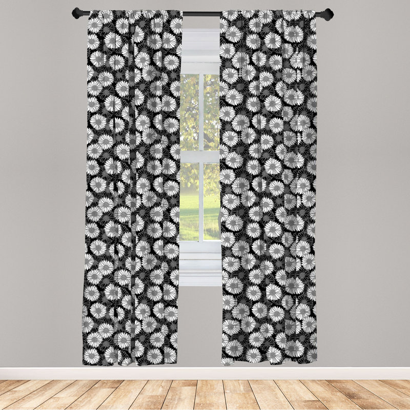 East Urban Home Floral 4-Panel Curtains, Hand Drawn Sunflower Forms 139269, 56" W x 84" L
