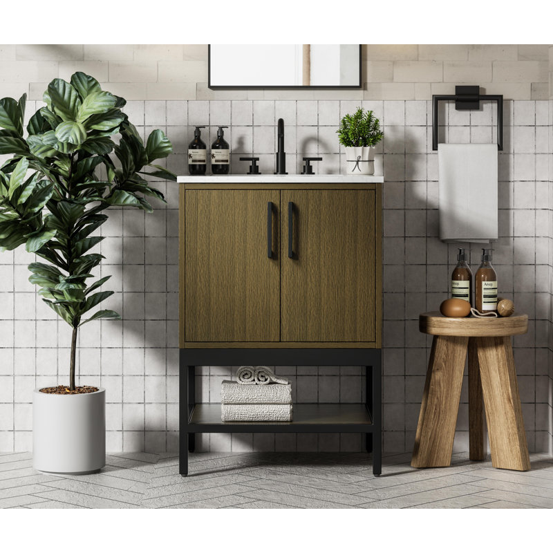 24 inch Single Bathroom Vanity, Chestnut Brown