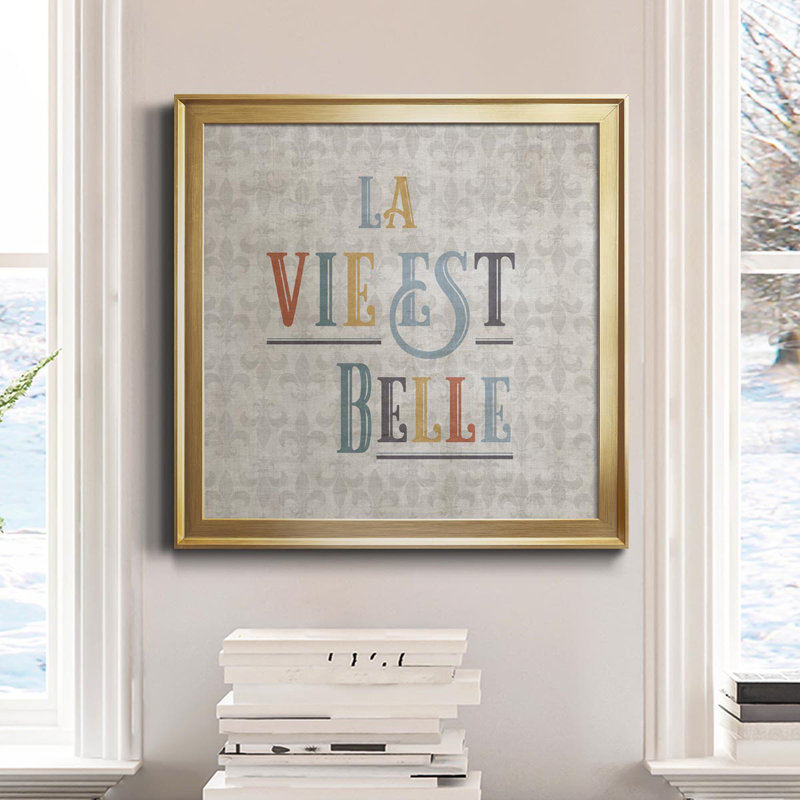 La Vie - Reproduction d'art textuel sur toile encadrée, H 34,5 po x l 34,5 po x P 1,5 po, Or