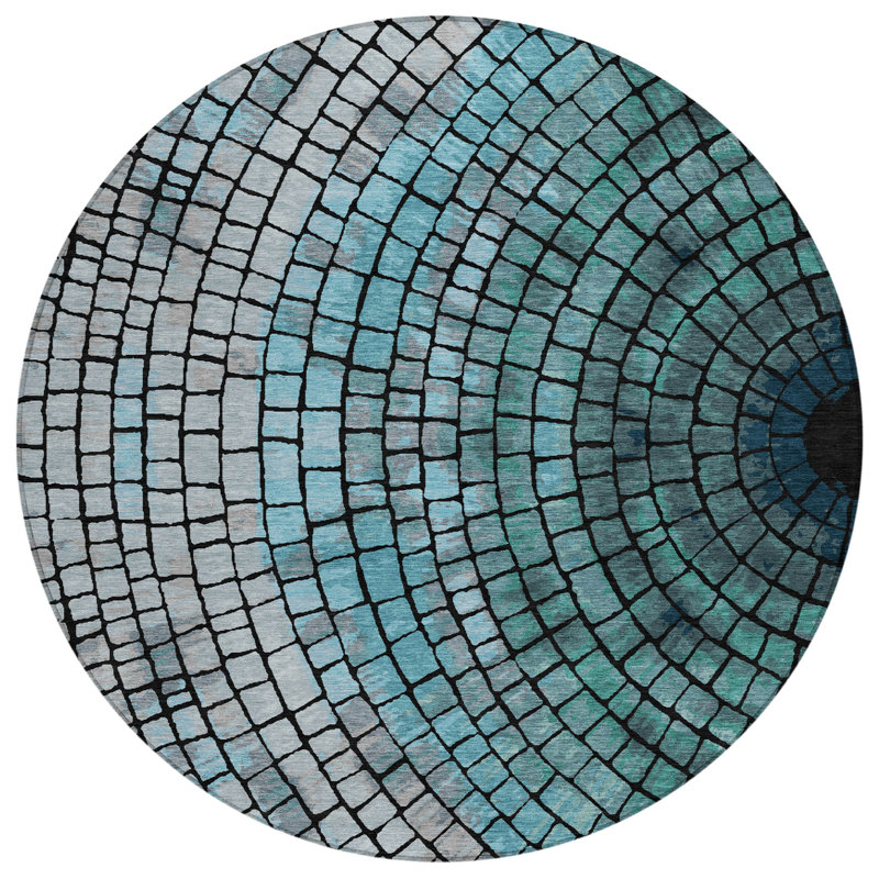 Machine Washable Indoor/Outdoor Chantille ACN2524 Geometric Rug, Teal, Round 8'