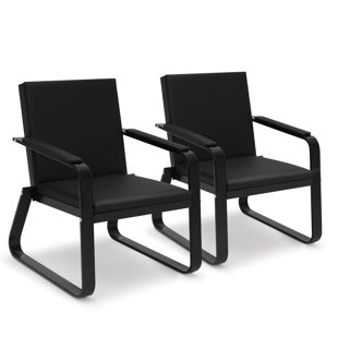 Stackable Faux Leather Seat Waiting Room Chair With Metal Frame (Set of 2)